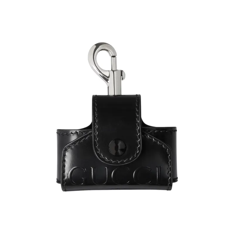 GUCCI Compatibility With AirPods Leather Printed Embossed Label, Spring Loaded Hook Clasp Headphone Cases-1