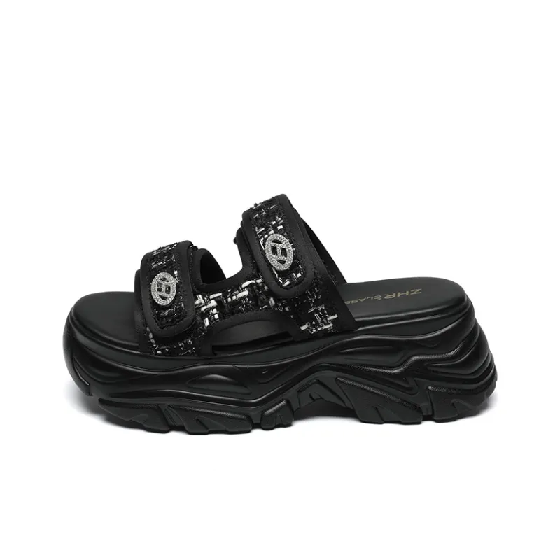 ZHR PU Polyurethane Leather Patchwork With Rhinestones Quiet Odor Resistant Slide Slippers Women's-3