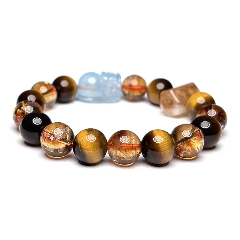 MOUNTAINS AND MANS Tiger's Eye Stone New Chinese Style Luxury Good Luck Multi Gem Beaded Bracelet Unisex-2
