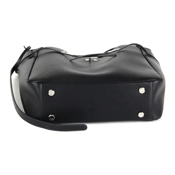 YOCAMU Cow Leather Shoulder Bag Large Size Women's Black-4