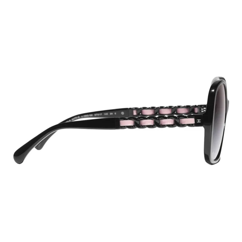 CHANEL Acetate Calfskin Square Sunglasses Unisex Black-2