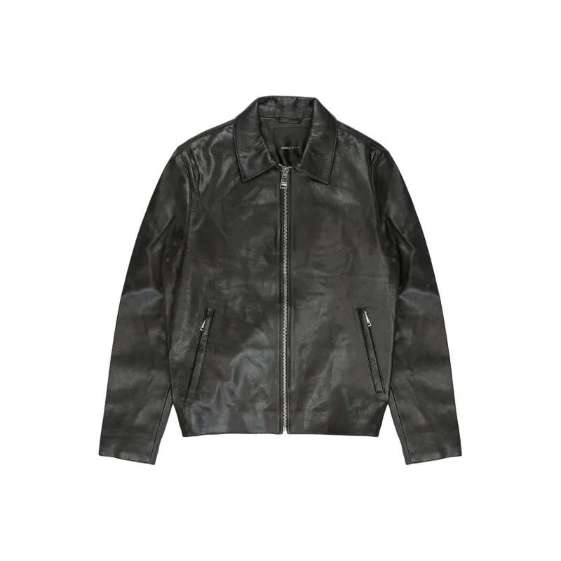PURPLE BRAND Leather Front Zip Jacket-0