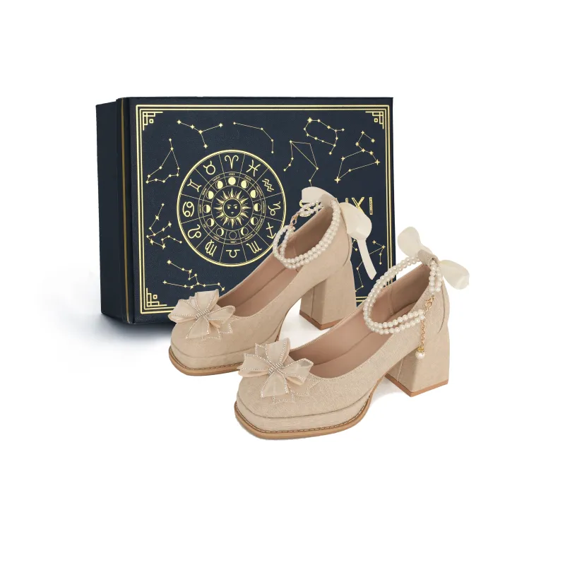 SHUXI Chunky Heel High Heels 8.5cm Women's Apricot-8