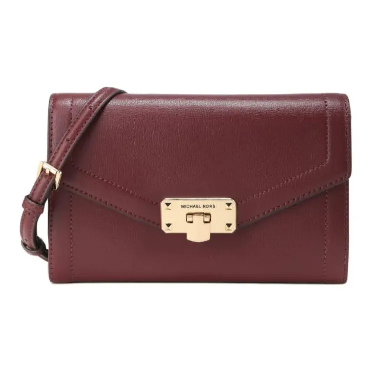 MICHAEL KORS Kinsley Cow Leather Envelope Bag Shoulder Bag Crossbody Bag Medium Size Women's Burgundy-0