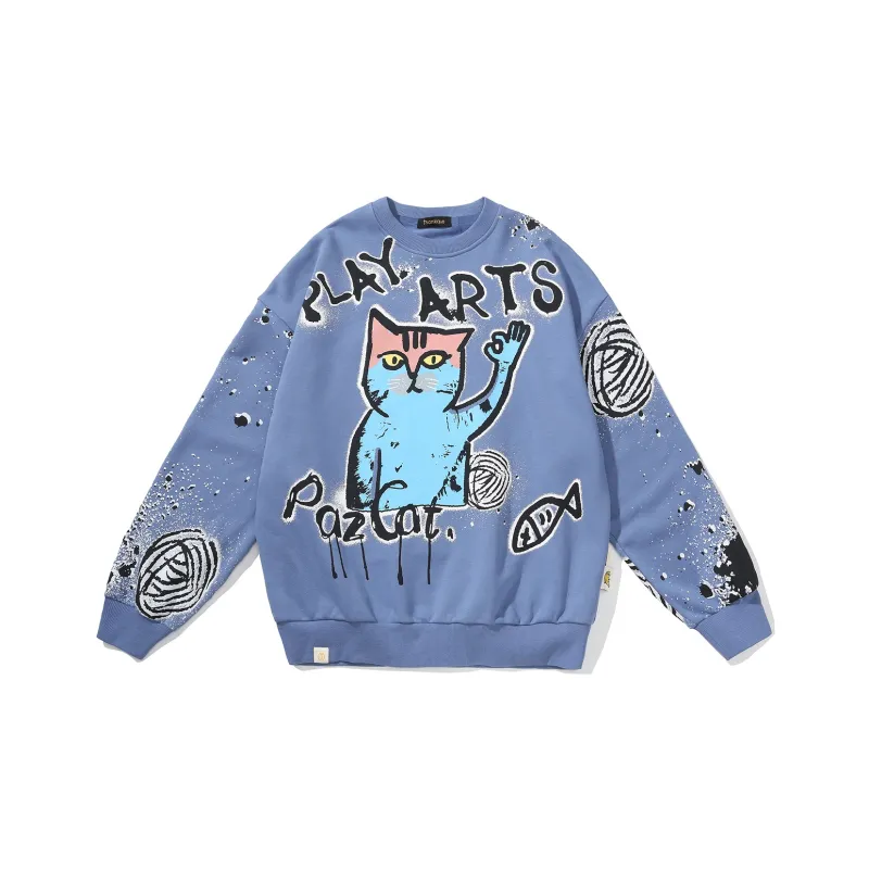 Thankque x Pazcat Crew Neck Loose Fit Sweatshirt Unisex-8