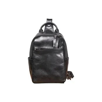 LARTIGENT Vegetable Tanned Cow Leather Small Backpack Crossbody Bag Sling Bag Men's Black