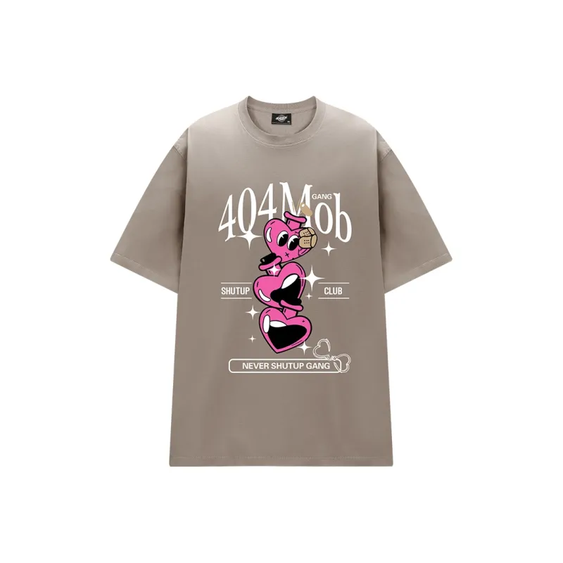404MOB GANG Fun Cartoon Heart Letter Logo Print Loose Fit Casual Crew Neck Short Sleeved T Shirt T Shirt Unisex-18