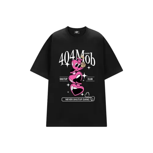 404MOB GANG Fun Cartoon Heart Letter Logo Print Loose Fit Casual Crew Neck Short Sleeved T Shirt T Shirt Unisex