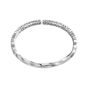 YINI Solid Sterling Silver Bangle 999.9 Silver In National Style And Forest Theme Totem Design Bangle Unisex