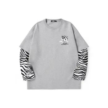 GENANX Crew Neck Loose Fit Mock Two Piece Sweatshirt Unisex Gray
