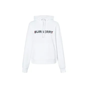 Burberry Unisex Letter Print Hooded Long Sleeve Sweatshirt White