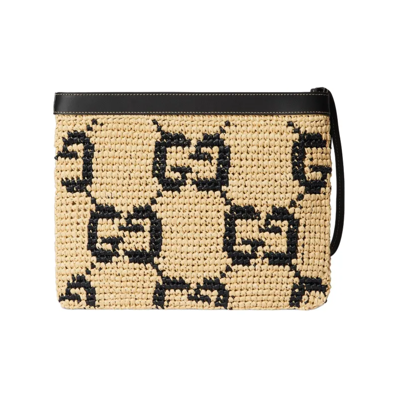 GUCCI Raffia Clutch Unisex Natural & Black-3