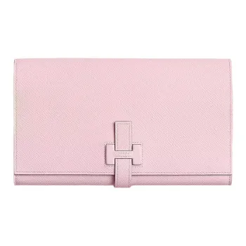HERMES New H Passant Epsom Calfskin Wallet Women's Rose Pink