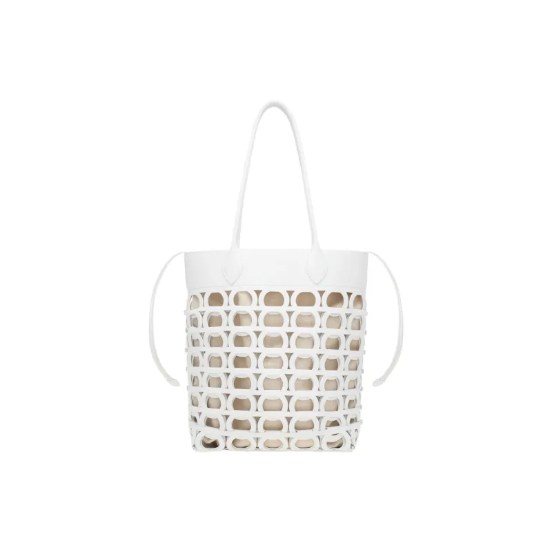 FERRAGAMO GANCINI Cow Leather Tote Bag Shopping Bag Shoulder Bags Small Size Women's White-2