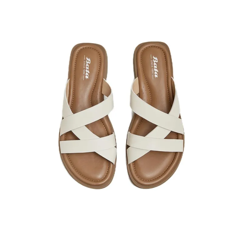 BATA Rubber Sole Slip Resistant Slide Slippers Women's Beige-2