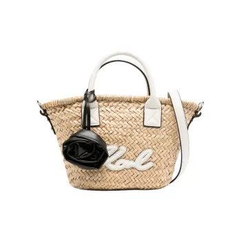 KARL LAGERFELD K/SIGNATURE Straw Tote Bag, Shopping Bag, Handbag Small Size Women's Light Brown