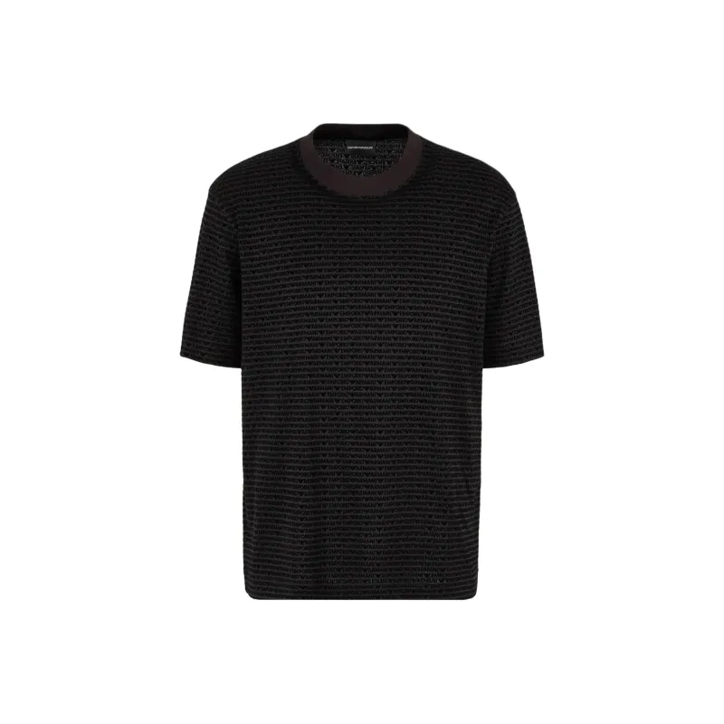 EMPORIO ARMANI Lyocell blend Jersey T shirt With All over Flocked Logo Lettering-0