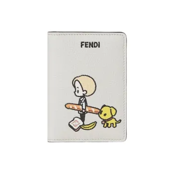 FENDI Baguette Cow Leather Card Holder Men's Light Gray Multicolor