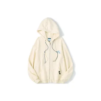 FRLMK Hooded Loose Fit Cardigan Sweatshirt Unisex Ecru