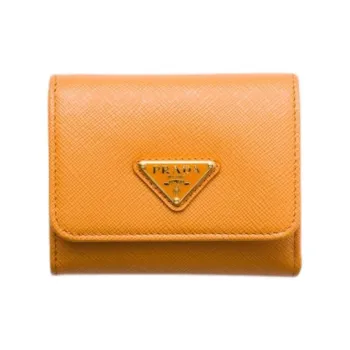 PRADA Saffiano Cow Leather Wallet Mini Women's Yellow