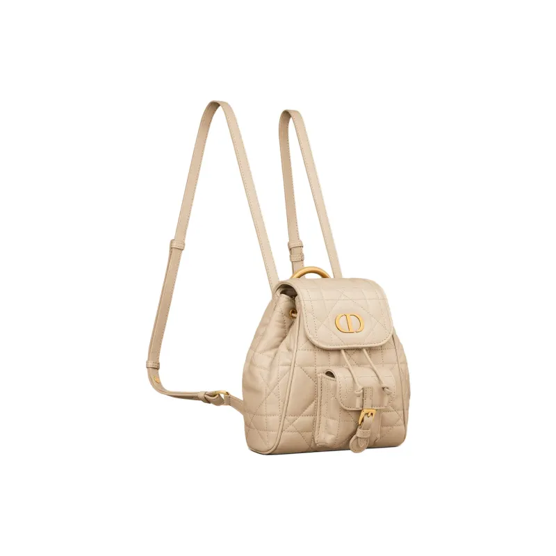 DIOR Caro Sheepskin Backpack Small Size Women's Beige-1