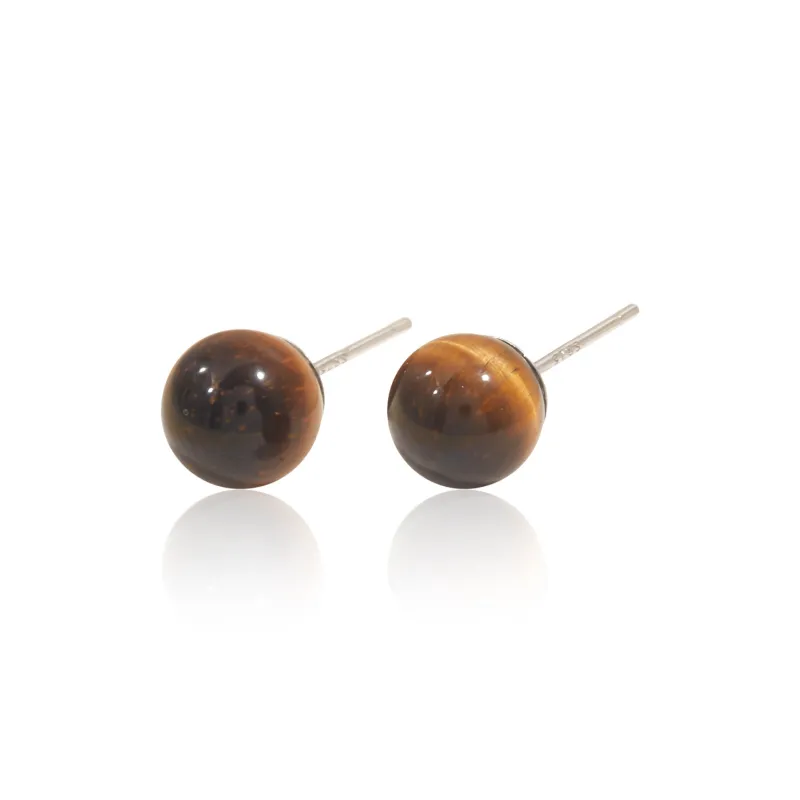 HELA DE HAI Natural Tiger's Eye Stone Stud Earrings Women's-21