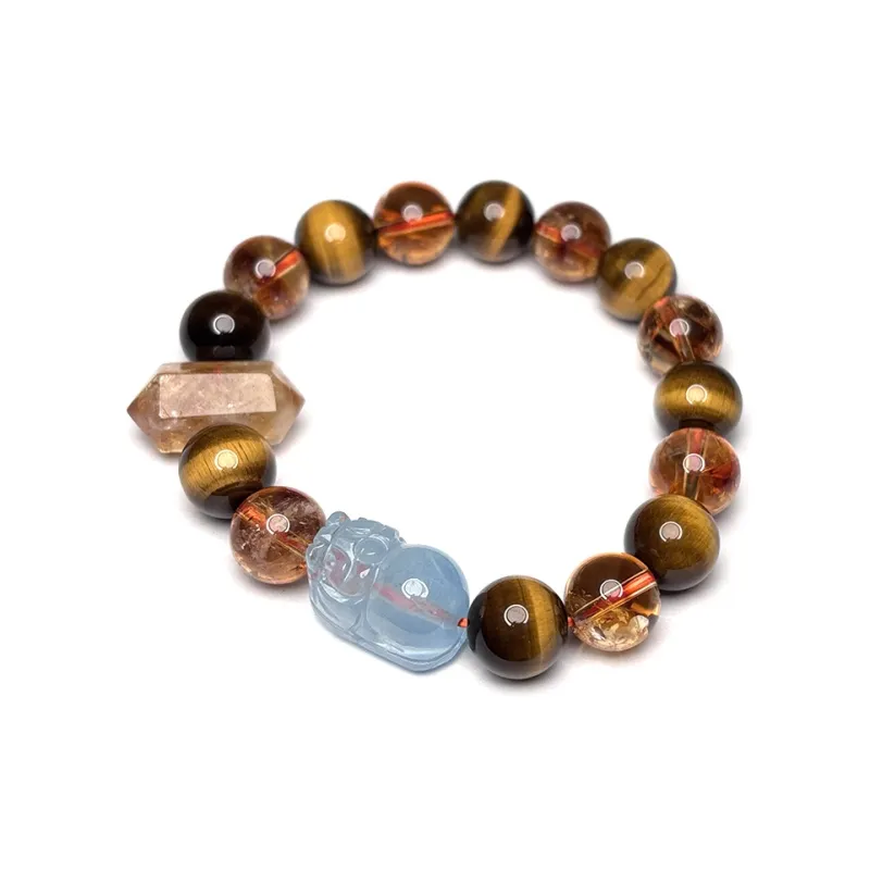 MOUNTAINS AND MANS Tiger's Eye Stone New Chinese Style Luxury Good Luck Multi Gem Beaded Bracelet Unisex-4