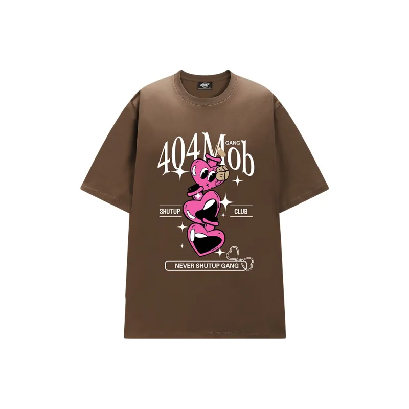 404MOB GANG Fun Cartoon Heart Letter Logo Print Loose Fit Casual Crew Neck Short Sleeved T Shirt T Shirt Unisex-12