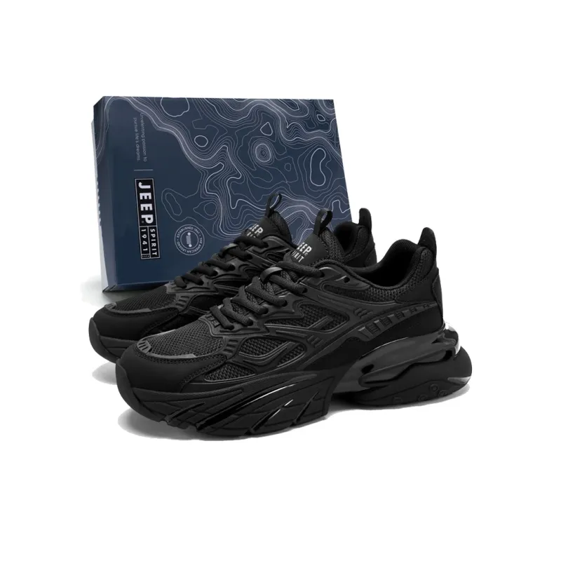 JEEP SPIRIT Cushioned Anti Slip Wear Resistant Lightweight Height Increasing Low Top Chunky Sneakers Men's Black-5