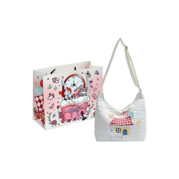 MOM'S HELPER Oxford Shoulder Bag Regular Women's White/Pink/Yellow
