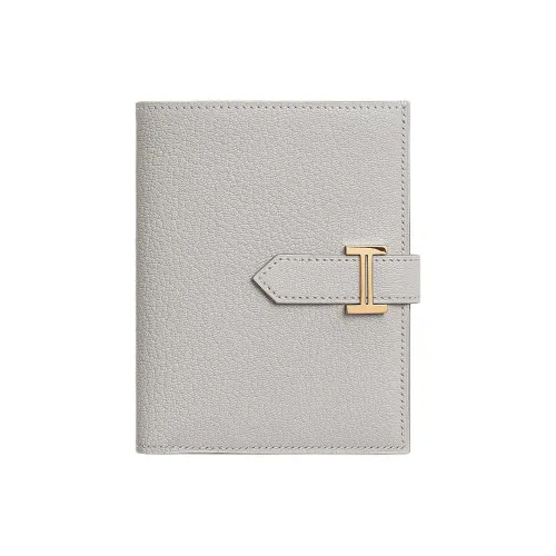HERMES Bearn Mysore Goat Skin Wallet Women's 80 Gris Perle Pearl Gray