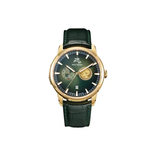 POLOMEISDO POLO Wrist Watch Automatic Mechanical Movement Cowhide Strap 41mm Green Dial Men's Watches Wooden Box