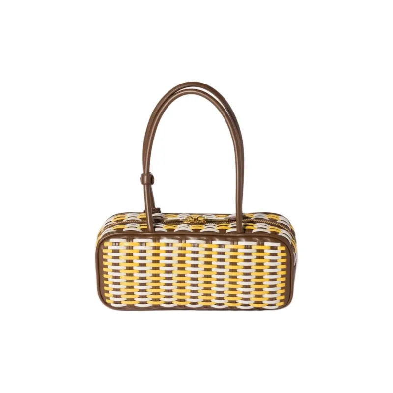 MIU MIU Beau Calfskin Shoulder Bag Women's Yellow & Brown-2