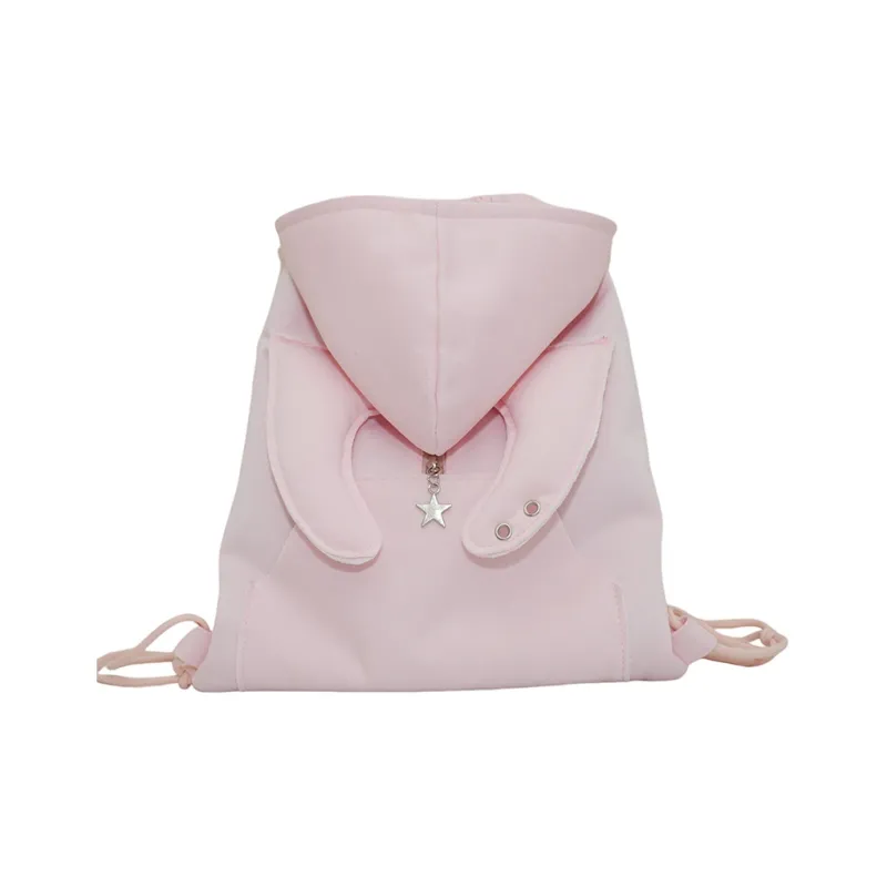 LOUIS ROYALN Cotton Linen Blend Backpack Medium Size Unisex Black/Gray/Pink-6