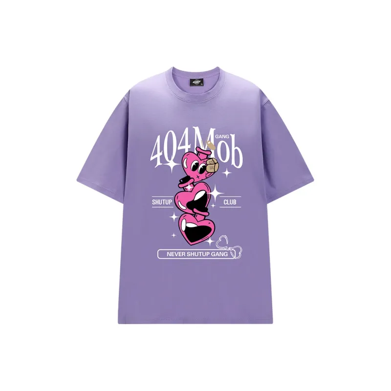 404MOB GANG Fun Cartoon Heart Letter Logo Print Loose Fit Casual Crew Neck Short Sleeved T Shirt T Shirt Unisex-14