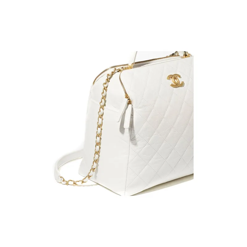 CHANEL Calfskin Bowling Bag, Shoulder Bag, Crossbody Bag, Handbag Tubas Women's White-3