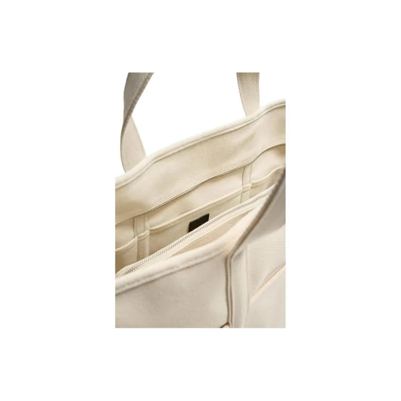ZARA Cotton Tote Bag Shopping Bag Handbag Unisex Light Beige Yellow-3