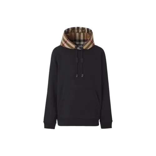 Burberry Check Hood Cotton Blend Hooded Sweatshirt