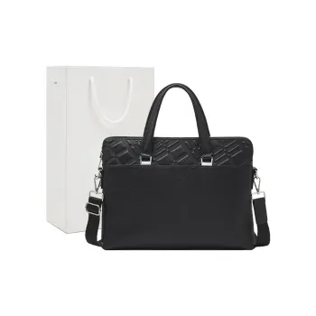 Old Man's Head Top Grain Cow Leather Briefcases Regular Men's Black