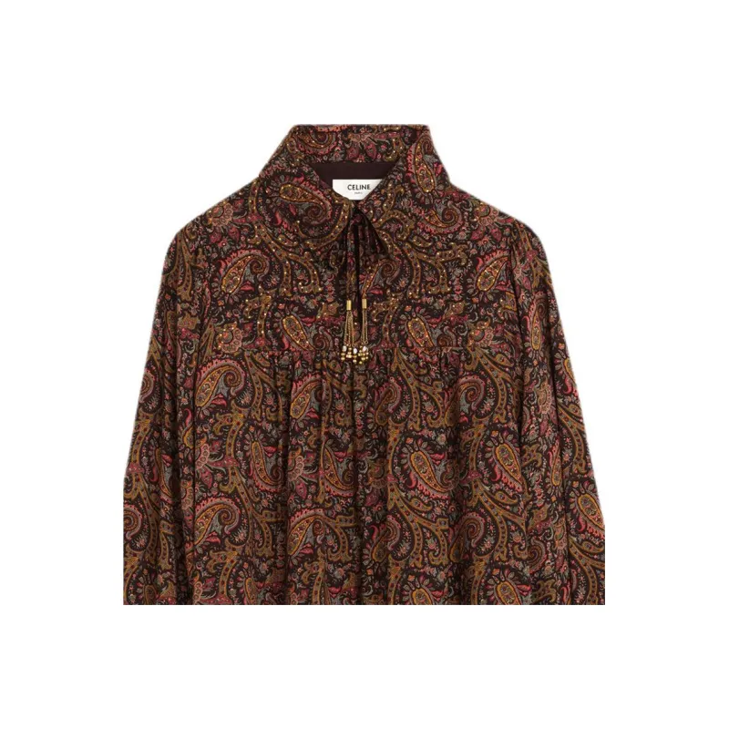 CELINE Long Sleeved Dress Women's Dark Brown-4