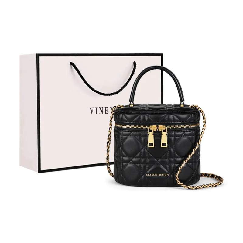 VINEY Cow Leather Shoulder Bag Crossbody Bag Small Size Women's Elegant Black-0