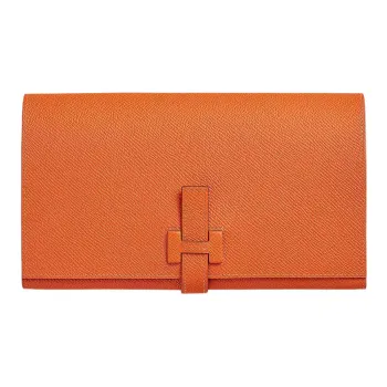 HERMES New H Passant Epsom Calfskin Wallet Women's 93 Orange Hermes Orange