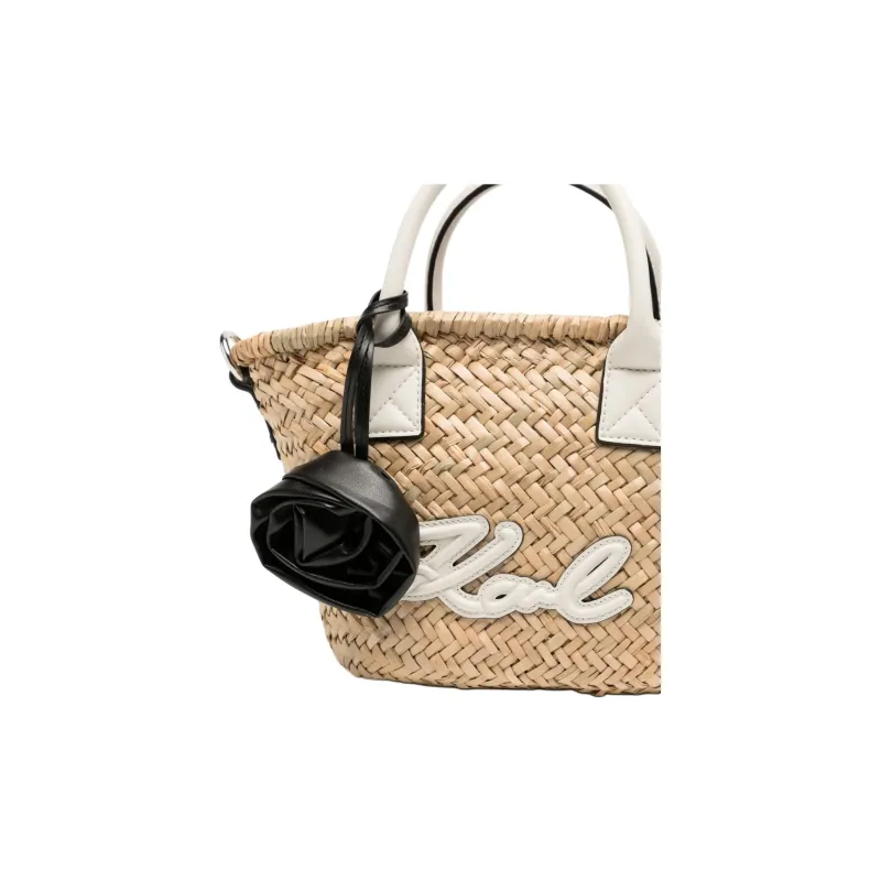 KARL LAGERFELD K/SIGNATURE Straw Tote Bag, Shopping Bag, Handbag Trumpets Women's Light Brown-3