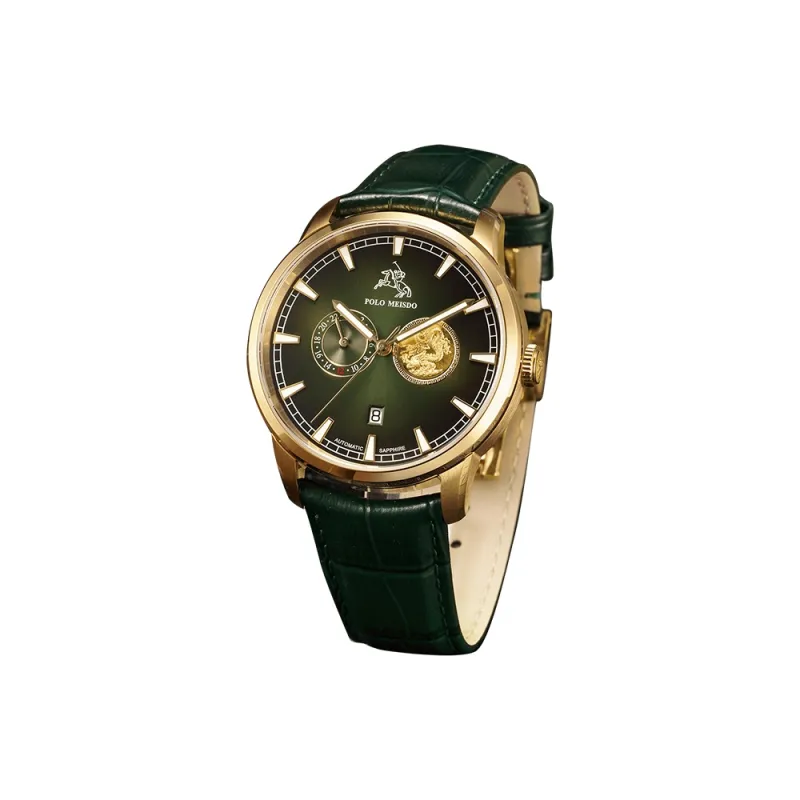 POLOMEISDO POLO Wrist Watch Automatic Mechanical Movement Cowhide Strap 41mm Green Dial Men's Watches Wooden Box-1