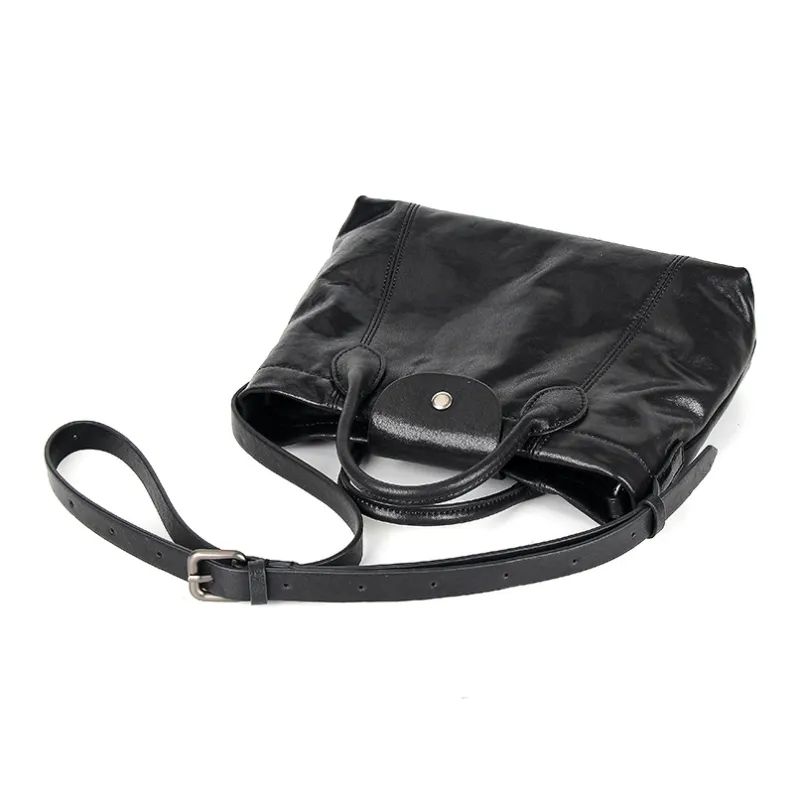 YOCAMU Top Grain Cow Leather Handbag Small Size Women's Black/Coffee-3