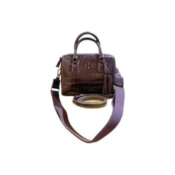 TORY BURCH Thea Cow Leather Boston Bag Shoulder Bag Crossbody Bag Handbag Large Size Women's Chocolate Red Brown