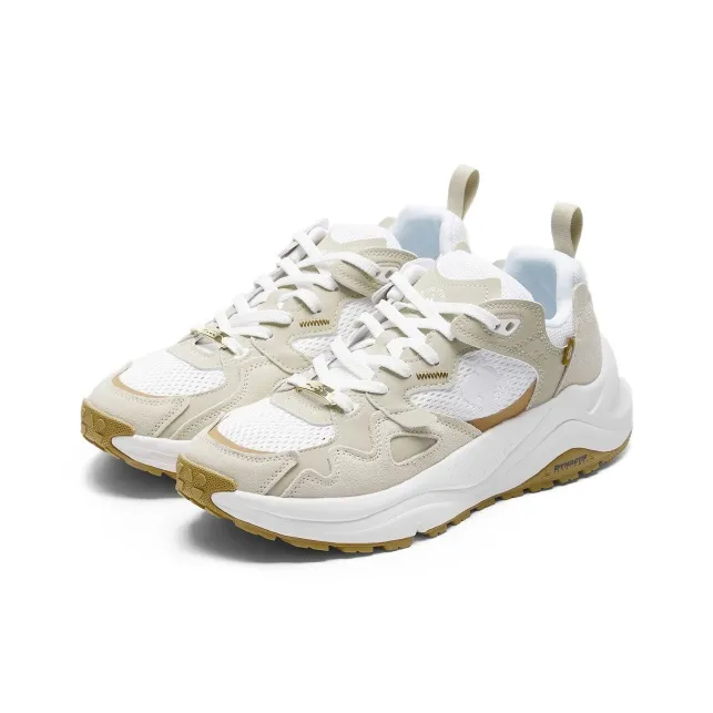 Le Coq Sportif LCS R990 Lightweight And Breathable Low Top Chunky Sneakers Unisex Khaki White-1
