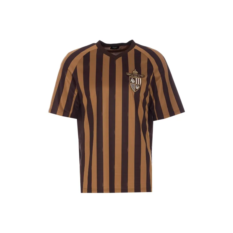 FENDI V Neck Striped T Shirt-0