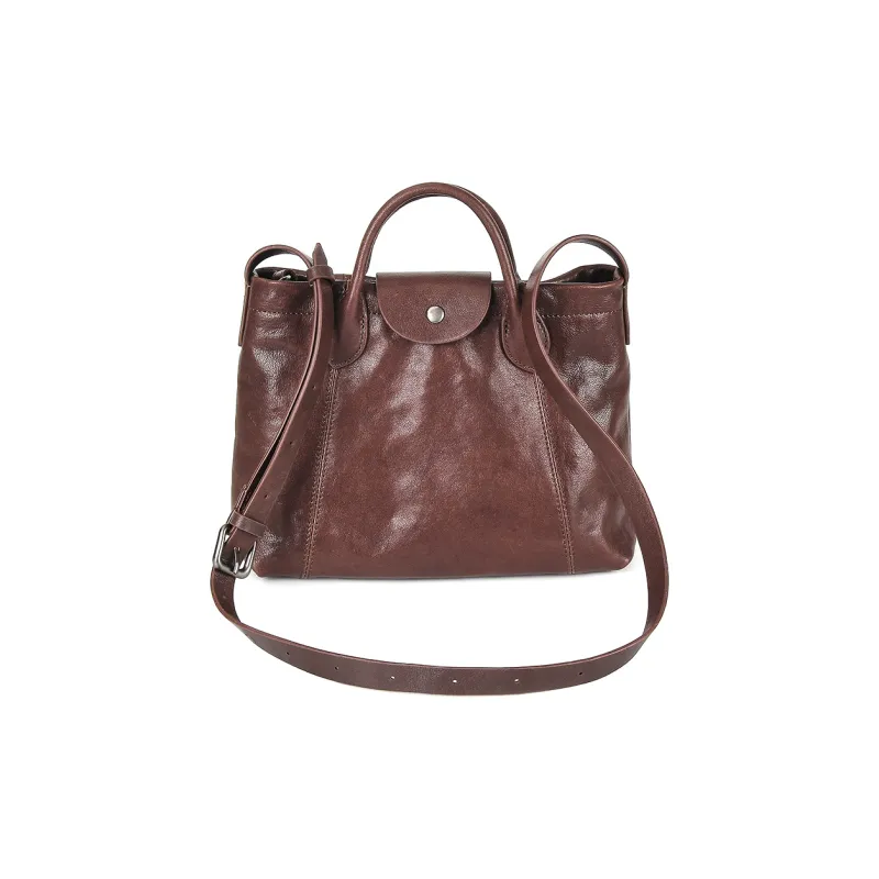 YOCAMU Top Grain Cow Leather Handbag Small Size Women's Black/Coffee-8