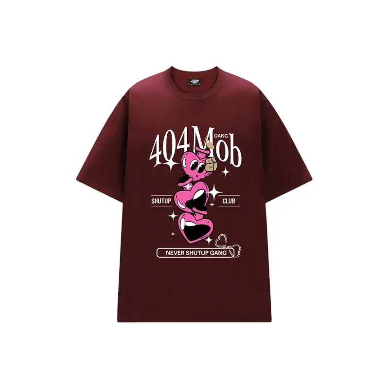404MOB GANG Fun Cartoon Heart Letter Logo Print Loose Fit Casual Crew Neck Short Sleeved T Shirt T Shirt Unisex-10